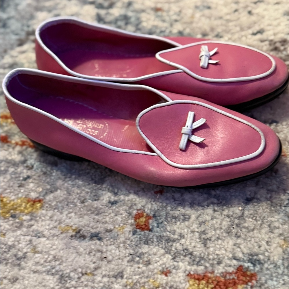 Pink Loafers with White Trim Travellete Belgian Shoes - Picture 2 of 4